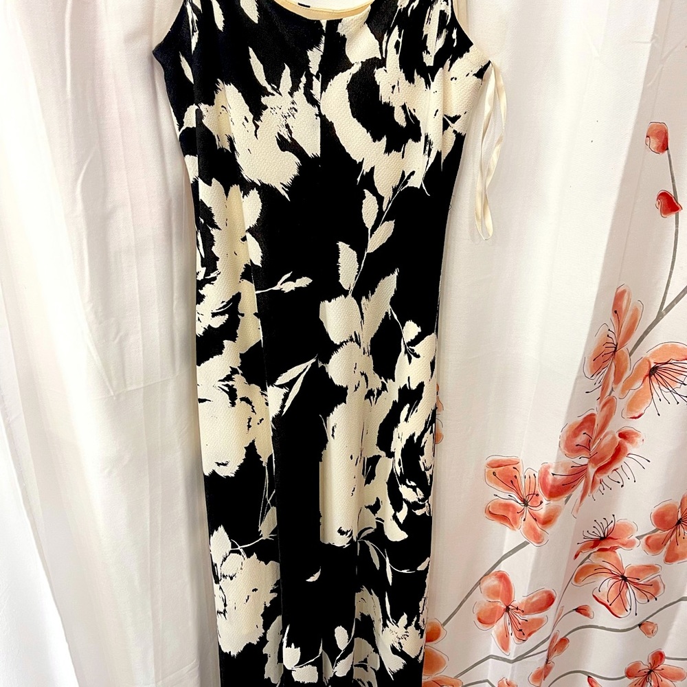 NWT- Ralph Lauren maxi dress.  Black and cream large print, fully lined.  Flows